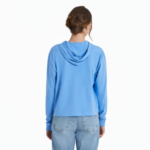 Life is Good Women's Hibiscus Line Row Crusher Boxy Hoodie, Cornflower Blue