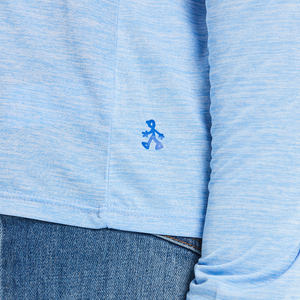 Life is Good. Women's Tie Dye Spatter Three Daisies Sun Crusher Tee, Cornflower Blue