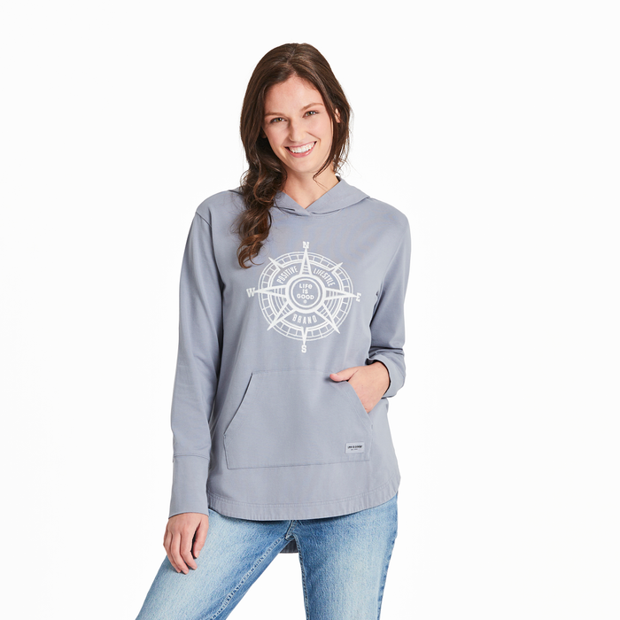 Life is Good Women's Positive Compass Crusher-FLEX Hoodie, Stone Blue