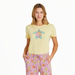 Life is Good Women's Painted Hibiscus Lightweight Sleep Shirt, Sandy Yellow