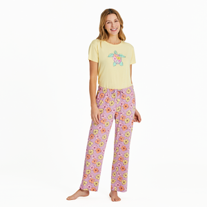 Life is Good Women's Painted Hibiscus Lightweight Sleep Shirt, Sandy Yellow