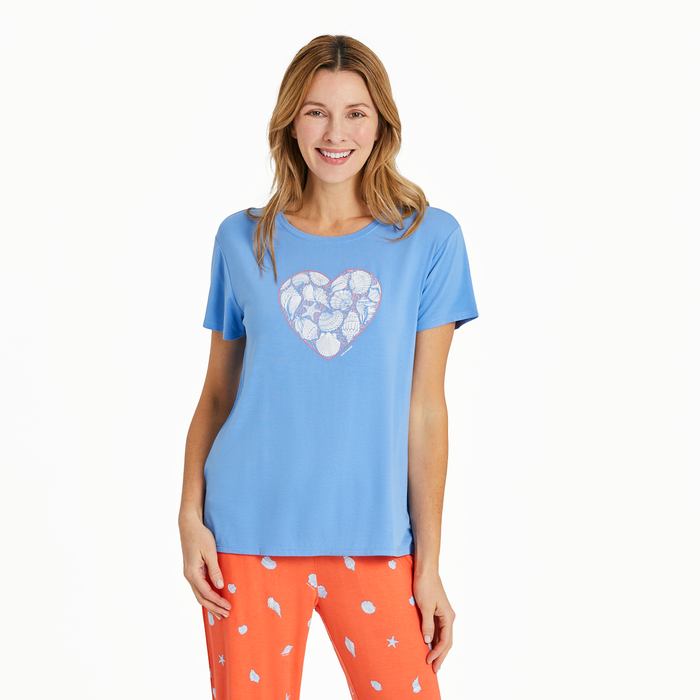 Life is Good Women's Shell Heart Lightweight Sleep Shirt, Cornflower Blue