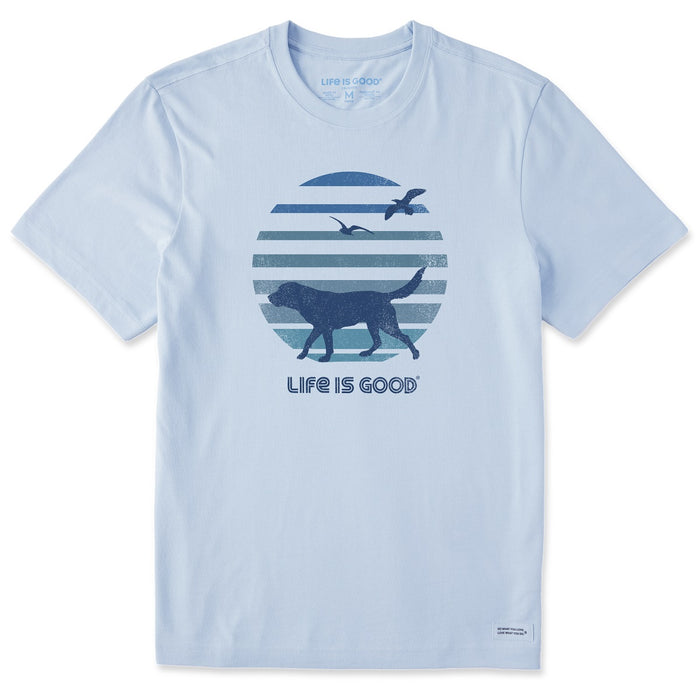 Life is Good. Men's 70's Retro Dog Beach Walk SS Crusher Tee, Glacier Blue