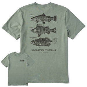 Life is Good. Men's Diversified Freshwater Catches SS Crusher Tee, Moss Green