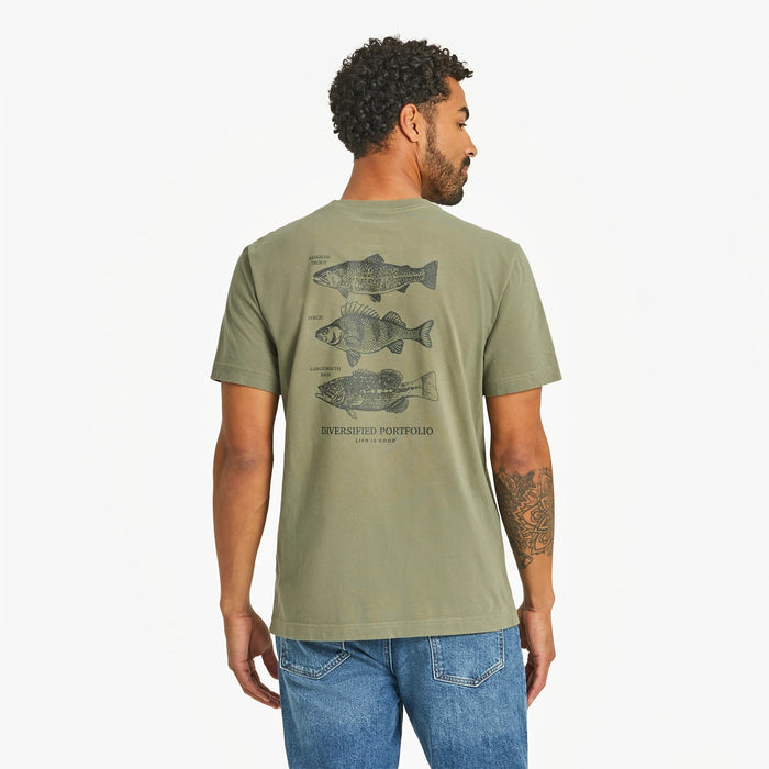 Life is Good. Men's Diversified Freshwater Catches SS Crusher Tee, Moss Green