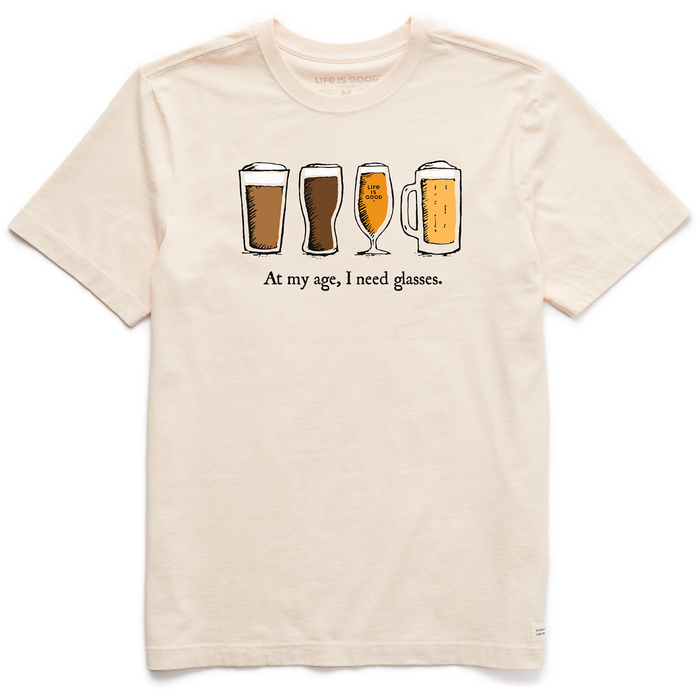 Life is Good. Men's Storybook Need Glasses SS Crusher Tee, Putty White