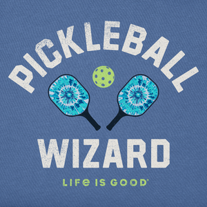 Life is Good. Men's Tie Dye Pickleball SS Crusher Tee, Vintage Blue