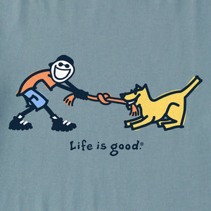 Life is Good. Men's Jake & Rocket Tug of War LS Crusher Tee, Smoky Blue