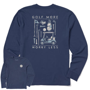 Life is Good. Men's Golf More Worry Less LS Crusher Tee, Darkest Blue