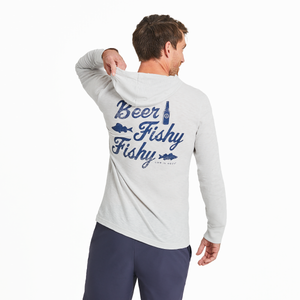 Life is Good. Men's Beer Fishy Fishy Textured Slub Hoodie, Fog Gray