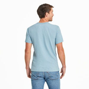 Life Is Good. Men's Solid Textured Slub Pocket Tee, Smoky Blue