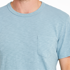 Life Is Good. Men's Solid Textured Slub Pocket Tee, Smoky Blue