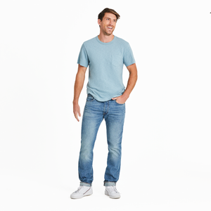 Life Is Good. Men's Solid Textured Slub Pocket Tee, Smoky Blue