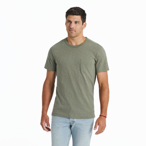 Life Is Good. Men's Solid Textured Slub Pocket Tee, Moss Green