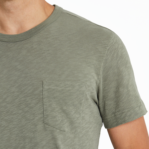 Life Is Good. Men's Solid Textured Slub Pocket Tee, Moss Green