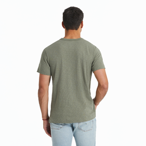 Life Is Good. Men's Solid Textured Slub Pocket Tee, Moss Green