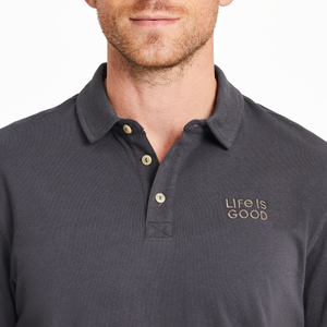 Life is Good. Men's LIG Wordmark Stacked SS Crusher Polos, Faded Black