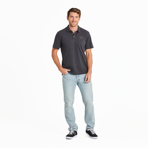 Life is Good. Men's LIG Wordmark Stacked SS Crusher Polos, Faded Black