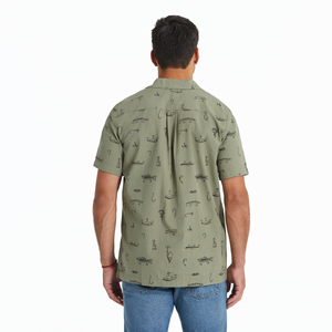 Life is Good. Men's Fish Tackle Box SS Woven Camp Shirt, Moss Green
