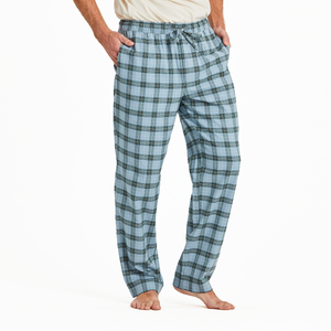 Life is Good. Men's Smoky Blue Check Pattern Classic Sleep Pant, Smoky Blue