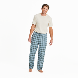 Life is Good. Men's Smoky Blue Check Pattern Classic Sleep Pant, Smoky Blue