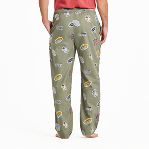 Life is Good. Men's Sticker Collage Pattern Classic Sleep Pant, Moss Green