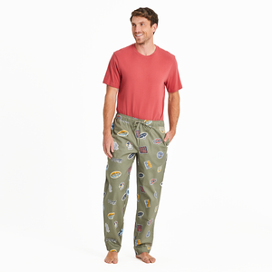 Life is Good. Men's Sticker Collage Pattern Classic Sleep Pant, Moss Green