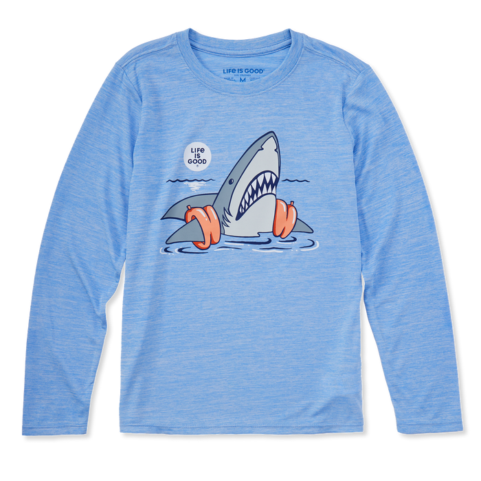 Life Is Good. Kids Shark Floaty Swim LS Crusher Tee, Cornflower Blue