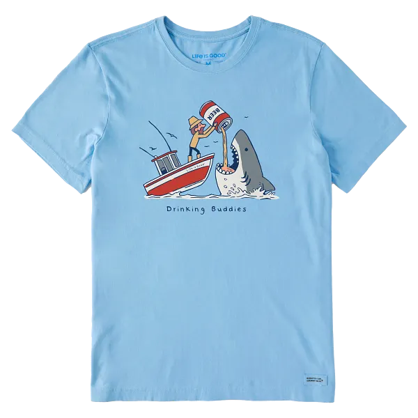 Life is Good. Men's Drinking Buddies Shark Crusher-LITE Tee, Cool Blue