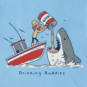 Life is Good. Men's Drinking Buddies Shark Crusher-LITE Tee, Cool Blue