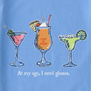 Life is Good. Women's I Need Glasses Cocktails Short Sleeve Crusher-LITE Tee, Cornflower Blue