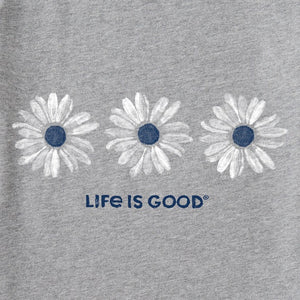 Life is Good. Women's Three Painted Daisies Long Sleeve Crusher Vee, Heather Gray