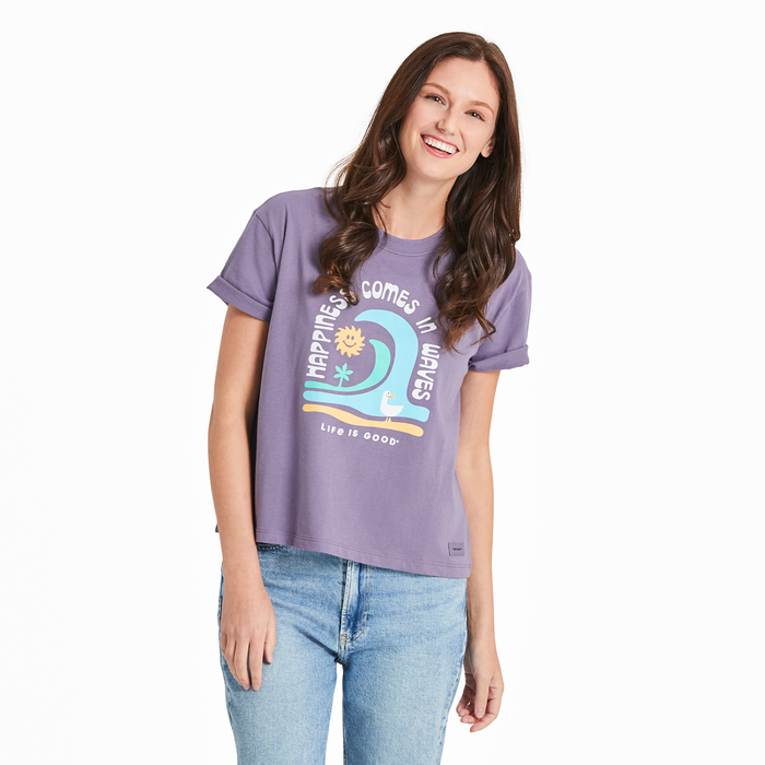 Life is Good Women's Groovy Happiness Comes Crusher SS Boxy Tee, Dusk Purple