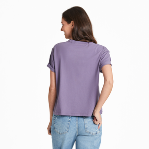 Life is Good Women's Groovy Happiness Comes Crusher SS Boxy Tee, Dusk Purple