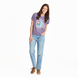 Life is Good Women's Groovy Happiness Comes Crusher SS Boxy Tee, Dusk Purple