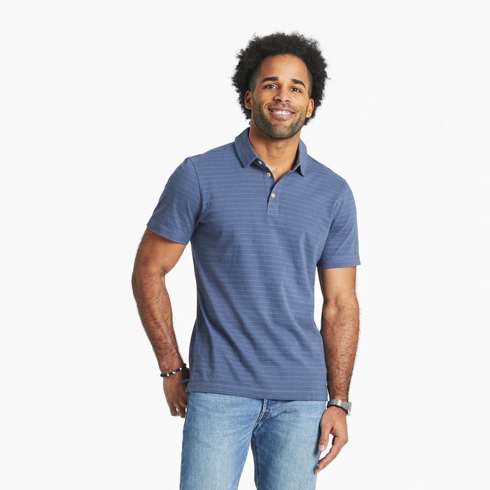 Life is Good. Men's Solid SS Striped Crusher-Lite Polos, Darkest Blue