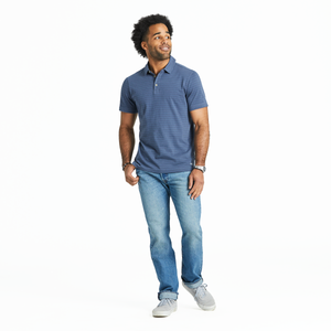 Life is Good. Men's Solid SS Striped Crusher-Lite Polos, Darkest Blue