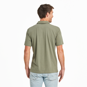 Life is Good. Men's Solid SS Striped Crusher-Lite Polos, Moss Green