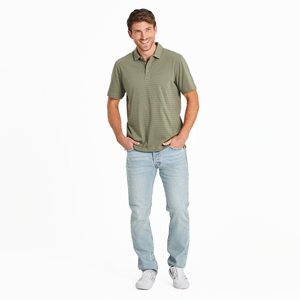 Life is Good. Men's Solid SS Striped Crusher-Lite Polos, Moss Green
