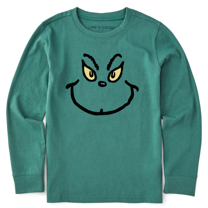 Life Is Good. Kids Vintage Grinch LS Crusher Tee, Spruce Green