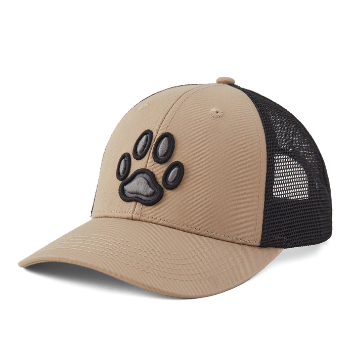 Life is Good. Paw Print Trucker, Tan