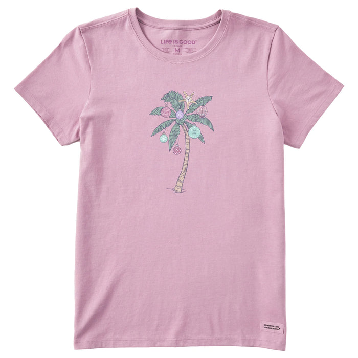 Life is Good. Women's Xmas Ornament Palm Tree Short Sleeve Crusher Tee, Violet Purple