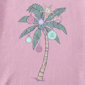 Life is Good. Women's Xmas Ornament Palm Tree Short Sleeve Crusher Tee, Violet Purple