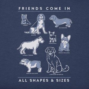 Life is Good. Men's Realaxed Dog Friends Shapes & Sizes Long Sleeve Crusher Tee, Darkest Blue