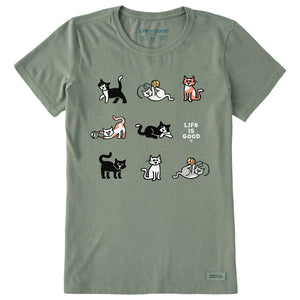 Life is Good. Women's Vintage Al The Cat Grid SS Crusher Tee, Moss Green