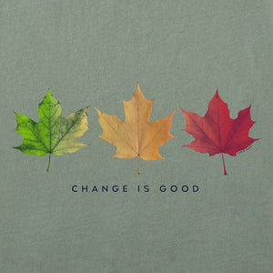 Life is Good. Women's Change is Good 3 Leaves Long Sleeve Crusher Vee, Moss Green