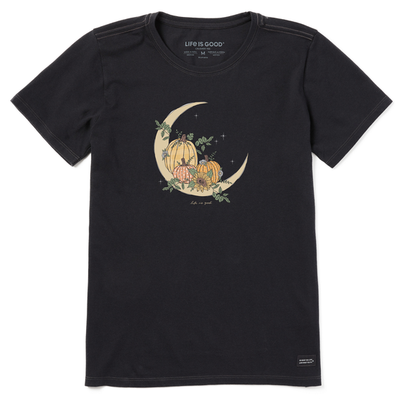 Life is Good. Women's Realaxed Pumpkin Moon SS Crusher Tee, Faded Black