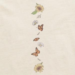 Life is Good. Women's Sunflower Monarch Jar Long Sleeve Crusher Tee, Putty White