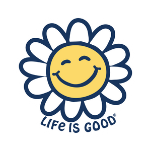 Life is Good. Smiley Daisy Die Cut Sticker, Cloud White