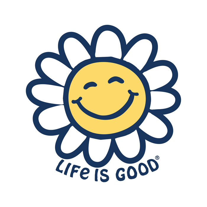 Life is Good. Smiley Daisy Die Cut Sticker, Cloud White